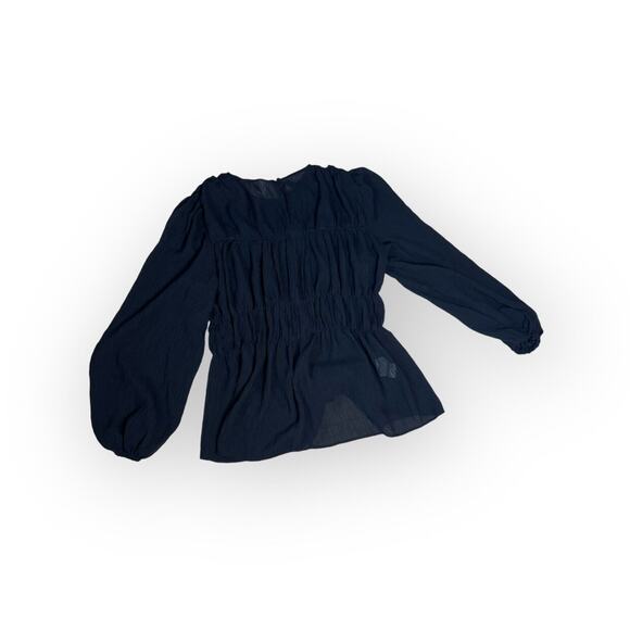 Mango MNG Black Balloon Sleeve Semi Sheer Top - Picture 6 of 8